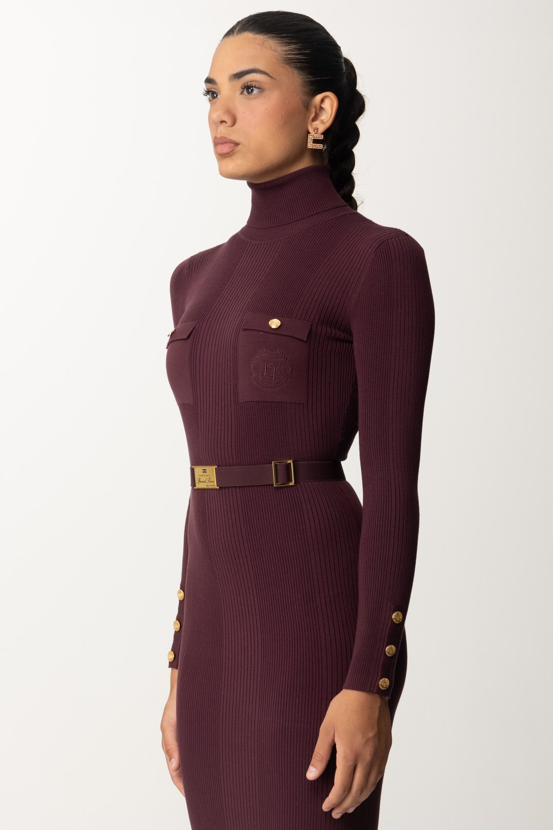 Elisabetta Franchi Abiti Color Prugna Abito Lungo Abito In Maglia