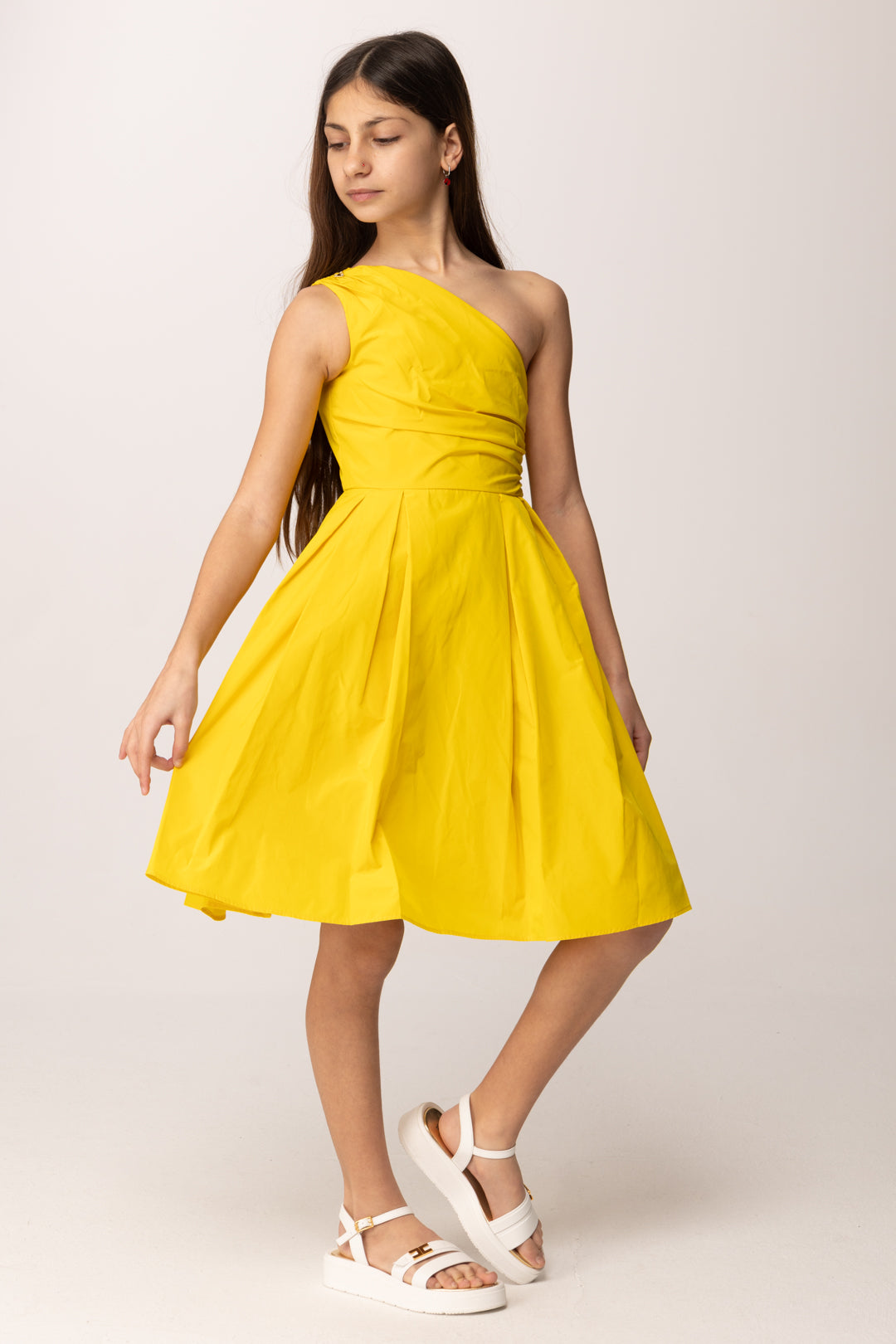 Elisabetta Franchi Bambina Abito Midi Monospalla In Taffetà EFAB6740TV033.2033