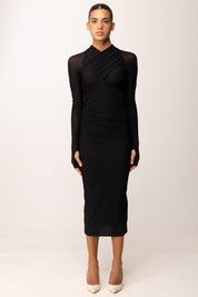 Aniye By Abito Midi Scandal con Incroci e Trasparenze 181323 BLACK