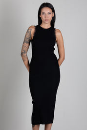 Twin-set Abito Midi Smanicato In Maglia a Coste con Pizzo 262TP3393 NERO