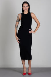 Twin-set Abito Midi Smanicato In Maglia a Coste con Pizzo 262TP3393 NERO