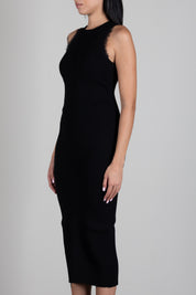 Twin-set Abito Midi Smanicato In Maglia a Coste con Pizzo 262TP3393 NERO
