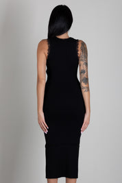 Twin-set Abito Midi Smanicato In Maglia a Coste con Pizzo 262TP3393 NERO
