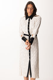 Elisabetta Franchi Abito Midi Stampato In Georgette Di Viscosa ABS0256E2 MILK/NERO