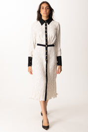 Elisabetta Franchi Abito Midi Stampato In Georgette Di Viscosa ABS0256E2 MILK/NERO