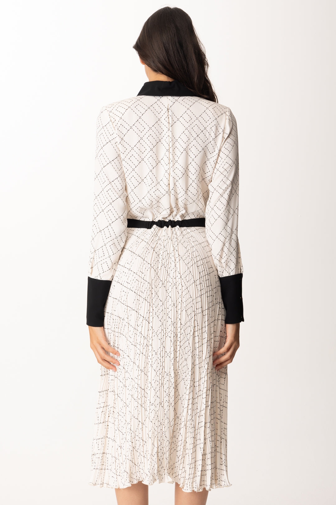 Elisabetta Franchi Abito Midi Stampato In Georgette Di Viscosa ABS0256E2 MILK/NERO