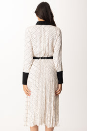 Elisabetta Franchi Abito Midi Stampato In Georgette Di Viscosa ABS0256E2 MILK/NERO