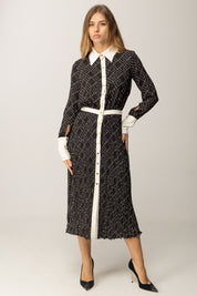 Elisabetta Franchi Abito Midi Stampato In Georgette Di Viscosa ABS0256E2 NERO/MILK