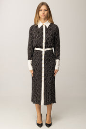 Elisabetta Franchi Abito Midi Stampato In Georgette Di Viscosa ABS0256E2 NERO/MILK