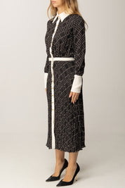 Elisabetta Franchi Abito Midi Stampato In Georgette Di Viscosa ABS0256E2 NERO/MILK