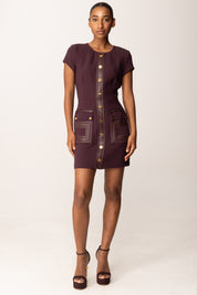 Elisabetta Franchi Abito Mini con Tasche Ricamo Logo Embossed AB81957E2 MERLOT