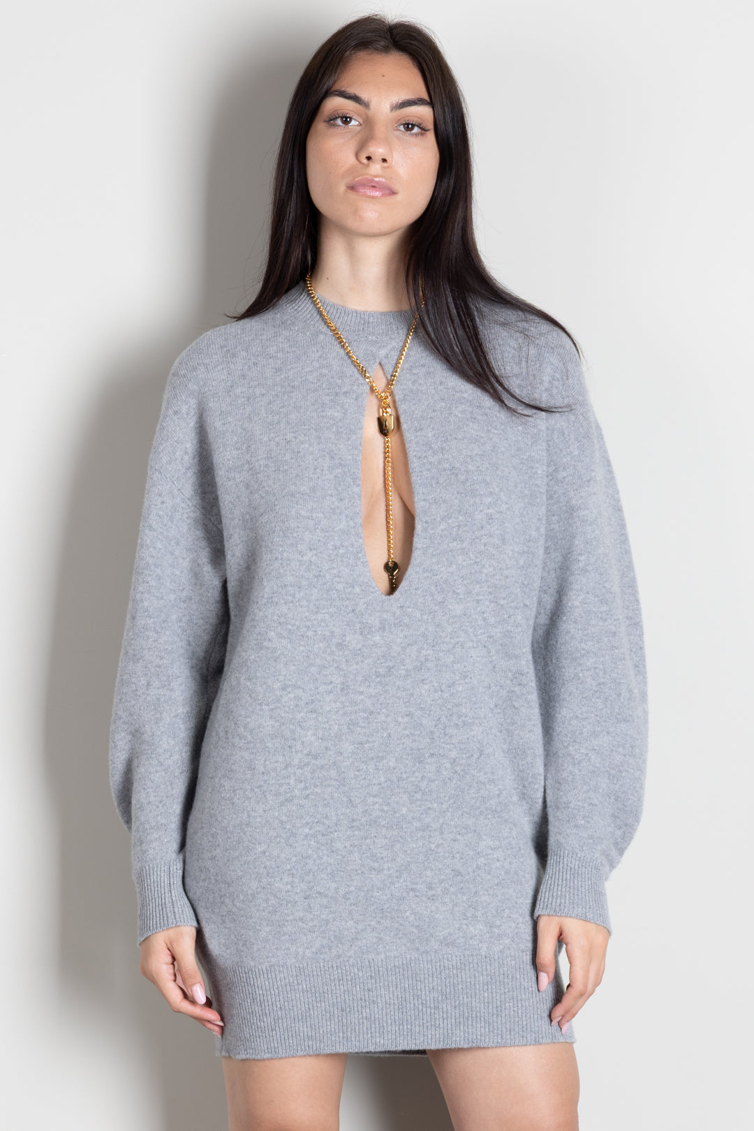Elisabetta Franchi Abito Mini In Maglia con Dettagli Cut-out AM23T66E2 GRIGIO MELANGE