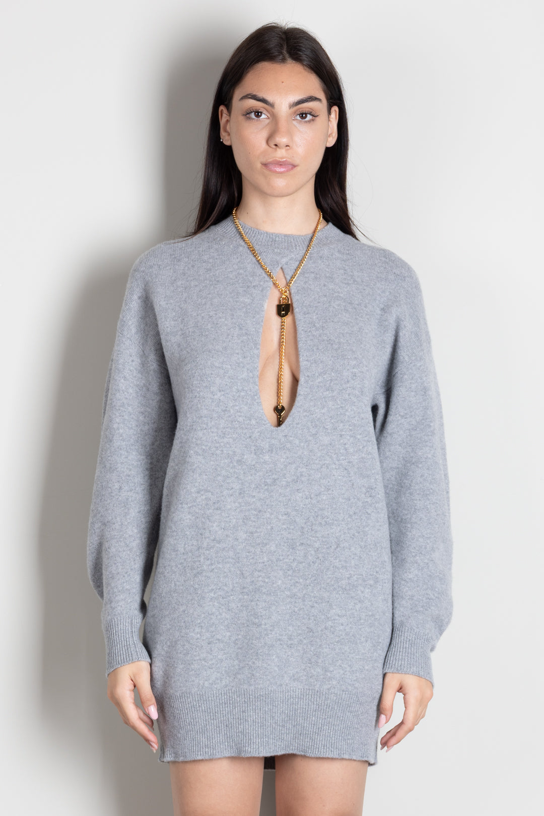 Elisabetta Franchi Abito Mini In Maglia con Dettagli Cut-out AM23T66E2 GRIGIO MELANGE