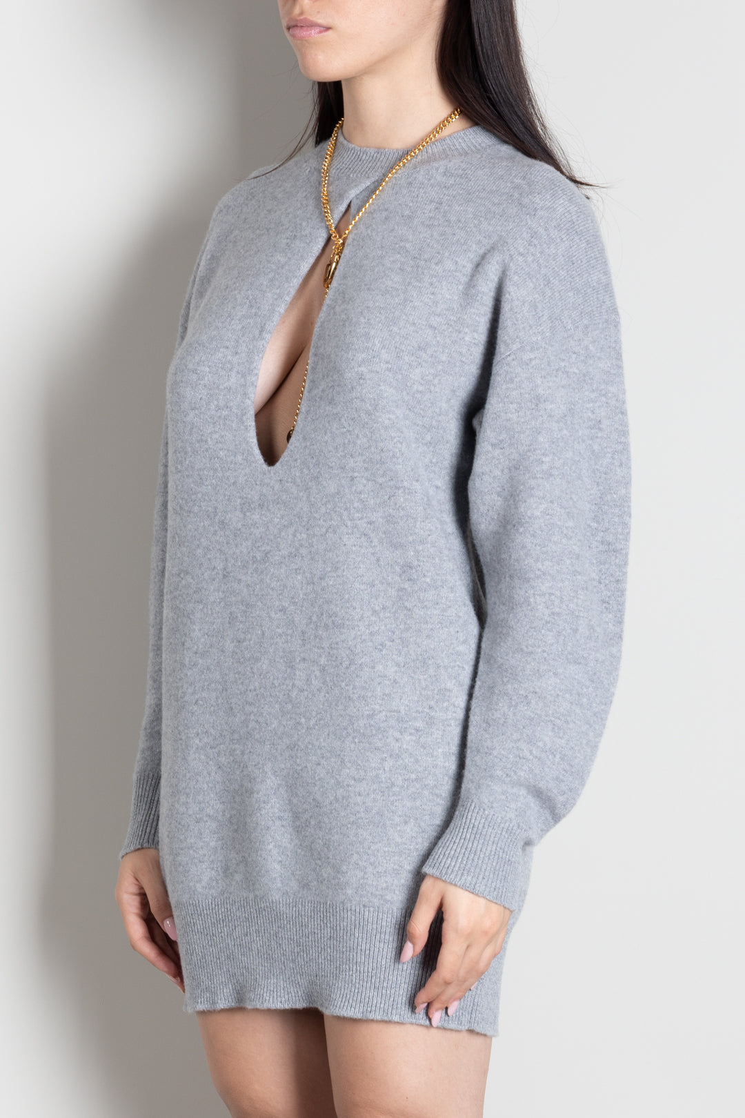 Elisabetta Franchi Abito Mini In Maglia con Dettagli Cut-out AM23T66E2 GRIGIO MELANGE