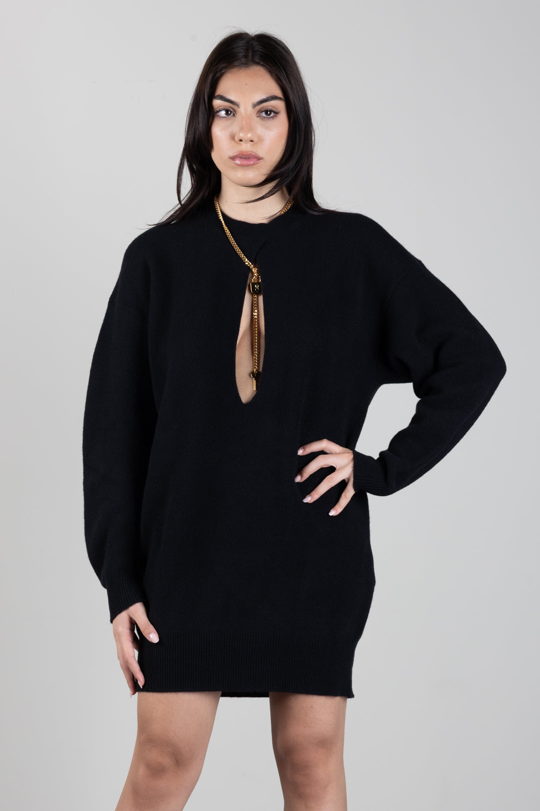 Elisabetta Franchi Abito Mini In Maglia con Dettagli Cut-out AM23T66E2 NERO