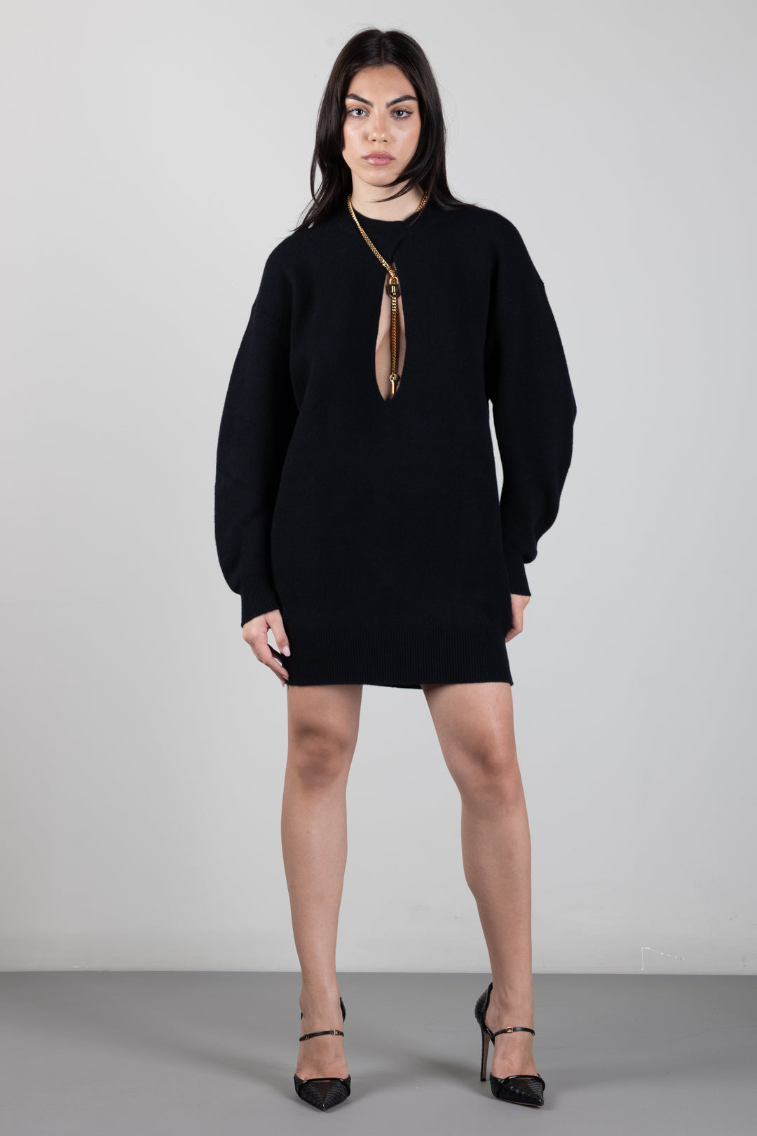 Elisabetta Franchi Abito Mini In Maglia con Dettagli Cut-out AM23T66E2 NERO