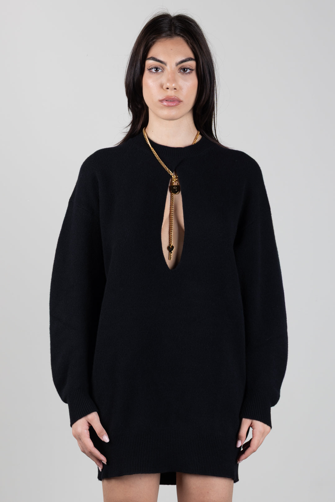 Elisabetta Franchi Abito Mini In Maglia con Dettagli Cut-out AM23T66E2 NERO