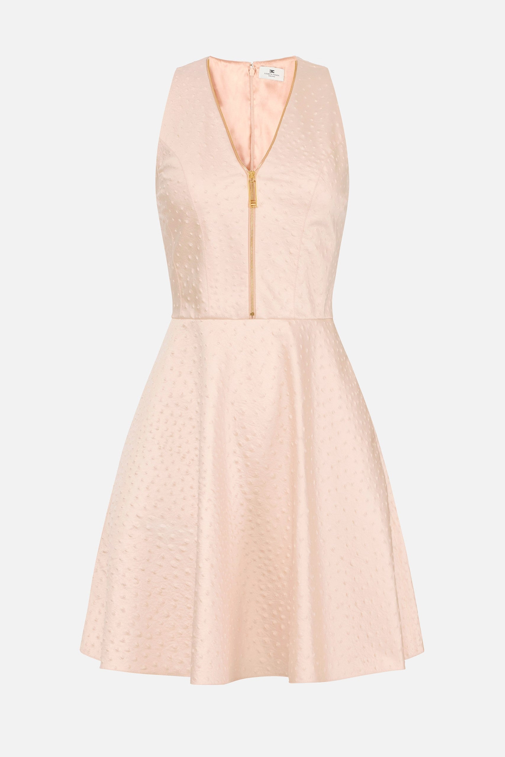 Elisabetta Franchi Abito Mini In Taffettà con Stampa Struzzo AB93362E2 NUDE