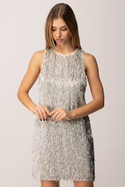 Patrizia Pepe Abito Mini In Tulle con Paillettes Waterfall 2A3002 A672 WOLLY WHITE & SILVER