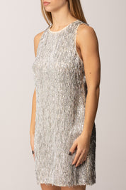 Patrizia Pepe Abito Mini In Tulle con Paillettes Waterfall 2A3002 A672 WOLLY WHITE & SILVER