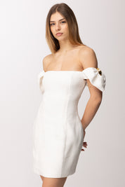 Elisabetta Franchi Abito Mini Off-shoulder con Dettagli Gioiello AB96862E2 AVORIO