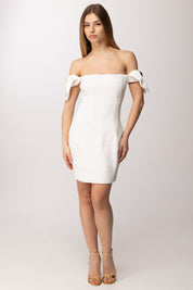 Elisabetta Franchi Abito Mini Off-shoulder con Dettagli Gioiello AB96862E2 AVORIO
