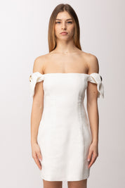 Elisabetta Franchi Abito Mini Off-shoulder con Dettagli Gioiello AB96862E2 AVORIO