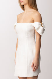 Elisabetta Franchi Abito Mini Off-shoulder con Dettagli Gioiello AB96862E2 AVORIO