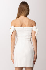 Elisabetta Franchi Abito Mini Off-shoulder con Dettagli Gioiello AB96862E2 AVORIO