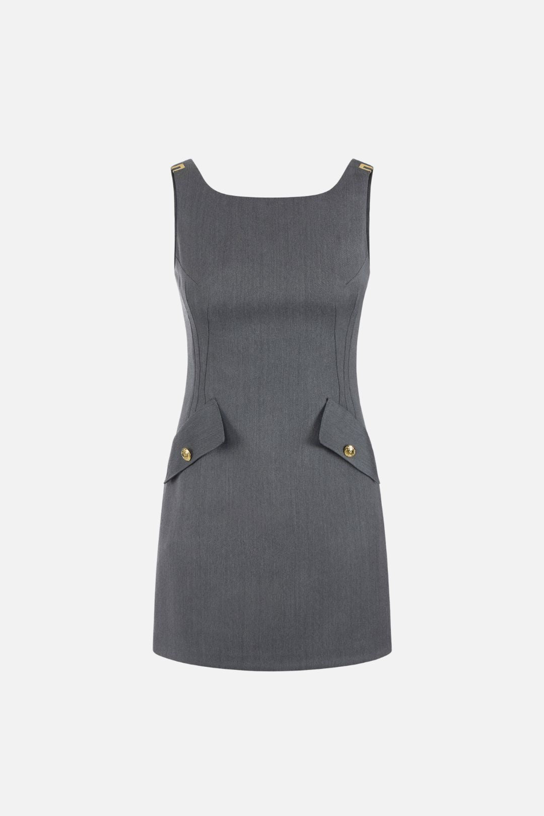 Elisabetta Franchi Abito Mini Smanicato con Dettagli Logo AB99366E2 GRIGIO MELANGE