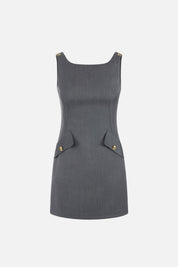 Elisabetta Franchi Abito Mini Smanicato con Dettagli Logo AB99366E2 GRIGIO MELANGE