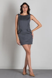 Elisabetta Franchi Abito Mini Smanicato con Dettagli Logo AB99366E2 GRIGIO MELANGE