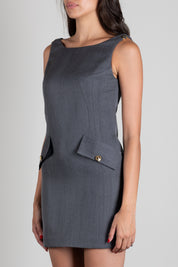 Elisabetta Franchi Abito Mini Smanicato con Dettagli Logo AB99366E2 GRIGIO MELANGE