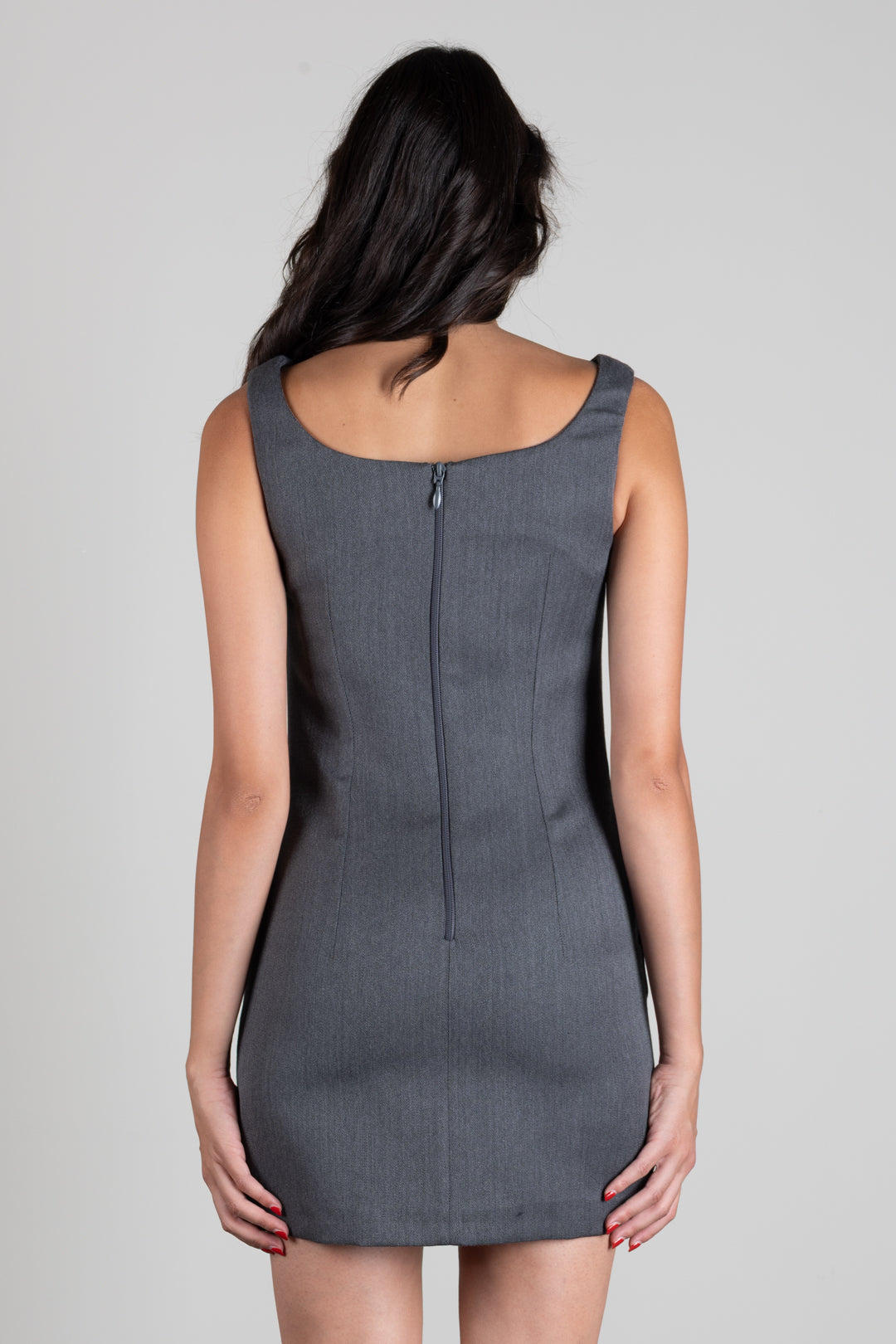 Elisabetta Franchi Abito Mini Smanicato con Dettagli Logo AB99366E2 GRIGIO MELANGE