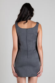 Elisabetta Franchi Abito Mini Smanicato con Dettagli Logo AB99366E2 GRIGIO MELANGE