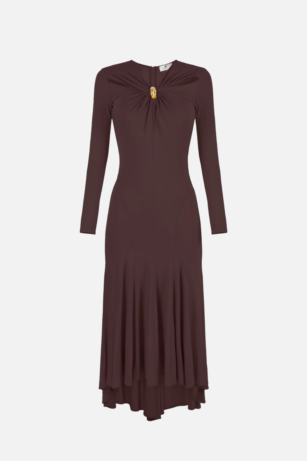 Elisabetta Franchi Abito Orlo Asimmetrico con Cut-out e Gioiello AB88561E2 CACAO