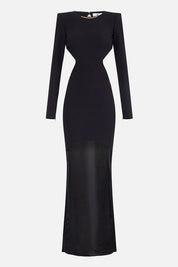 Elisabetta Franchi Abito Red Carpet Asimmetrico con Cut-out e Coda ABR3261E2 NERO