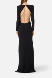 Elisabetta Franchi Abito Red Carpet Asimmetrico con Cut-out e Coda ABR3261E2 NERO