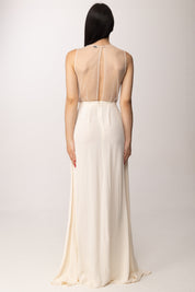 Elisabetta Franchi Abito Red Carpet con Busto In Tulle Ricamato ABR4262E2 BURRO