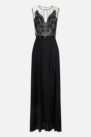 Elisabetta Franchi Abito Red Carpet con Busto In Tulle Ricamato ABR4262E2 NERO
