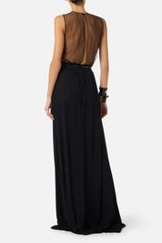 Elisabetta Franchi Abito Red Carpet con Busto In Tulle Ricamato ABR4262E2 NERO