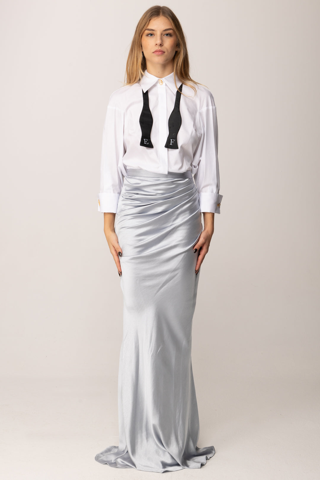 Elisabetta Franchi Abito Red Carpet con Camicia e Papillon ABR3957E2 BIANCO/STARLIGHT