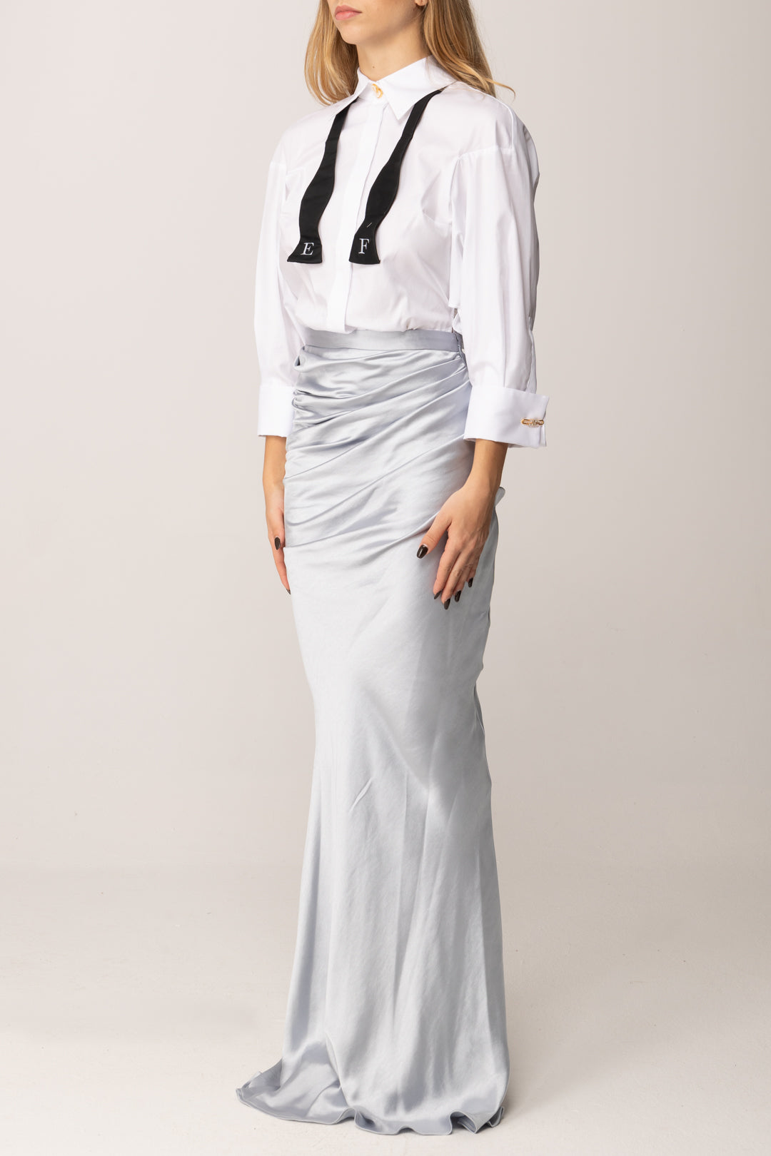 Elisabetta Franchi Abito Red Carpet con Camicia e Papillon ABR3957E2 BIANCO/STARLIGHT