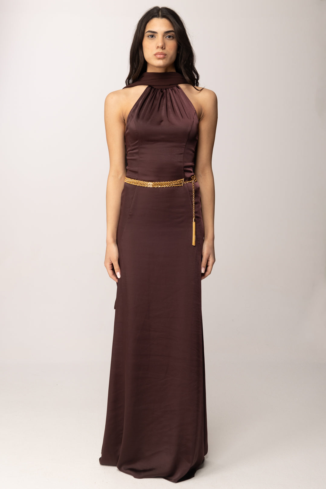 Elisabetta Franchi Abito Red Carpet con Cintura Catena AB96265E2 CACAO