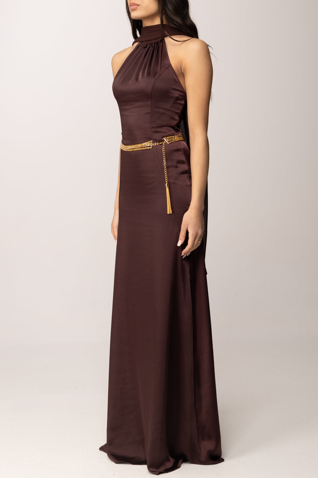 Elisabetta Franchi Abito Red Carpet con Cintura Catena AB96265E2 CACAO