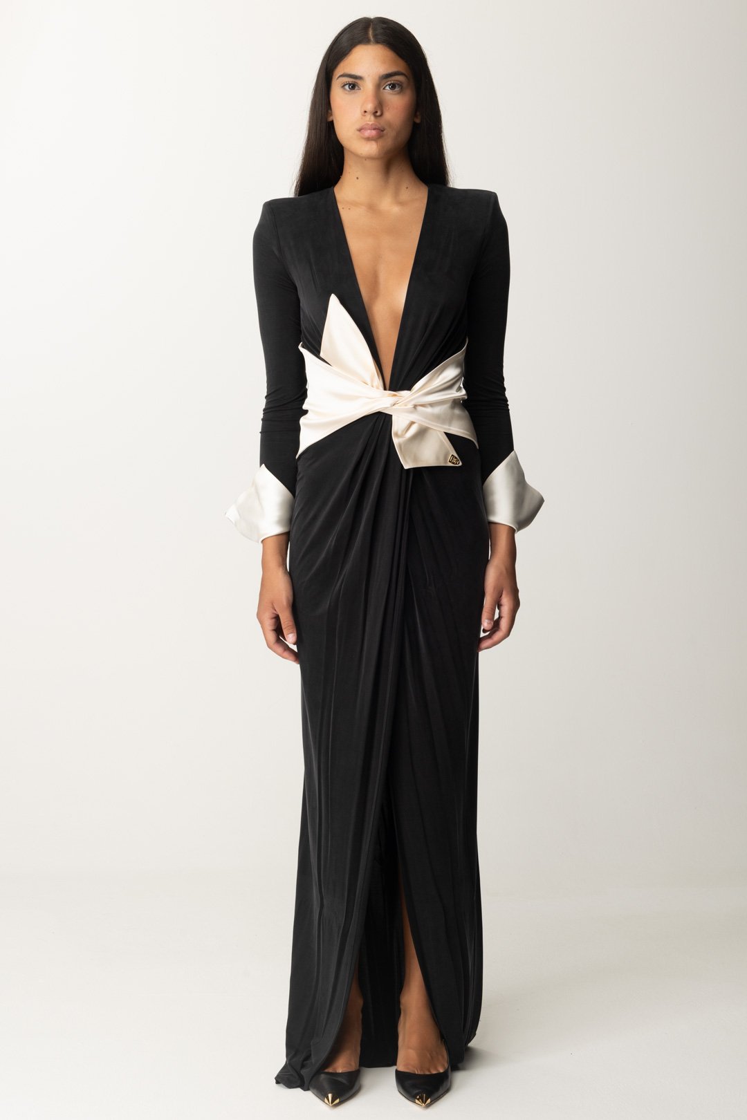 Nero 2025 Elisabetta Franchi Vestito Nero Lungo ELISABETTA FRANCHI