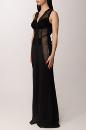 Elisabetta Franchi Abito Red Carpet con Inserti In Trasparenza Ricamati ABR4362E2 NERO