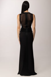 Elisabetta Franchi Abito Red Carpet con Inserti In Trasparenza Ricamati ABR4362E2 NERO