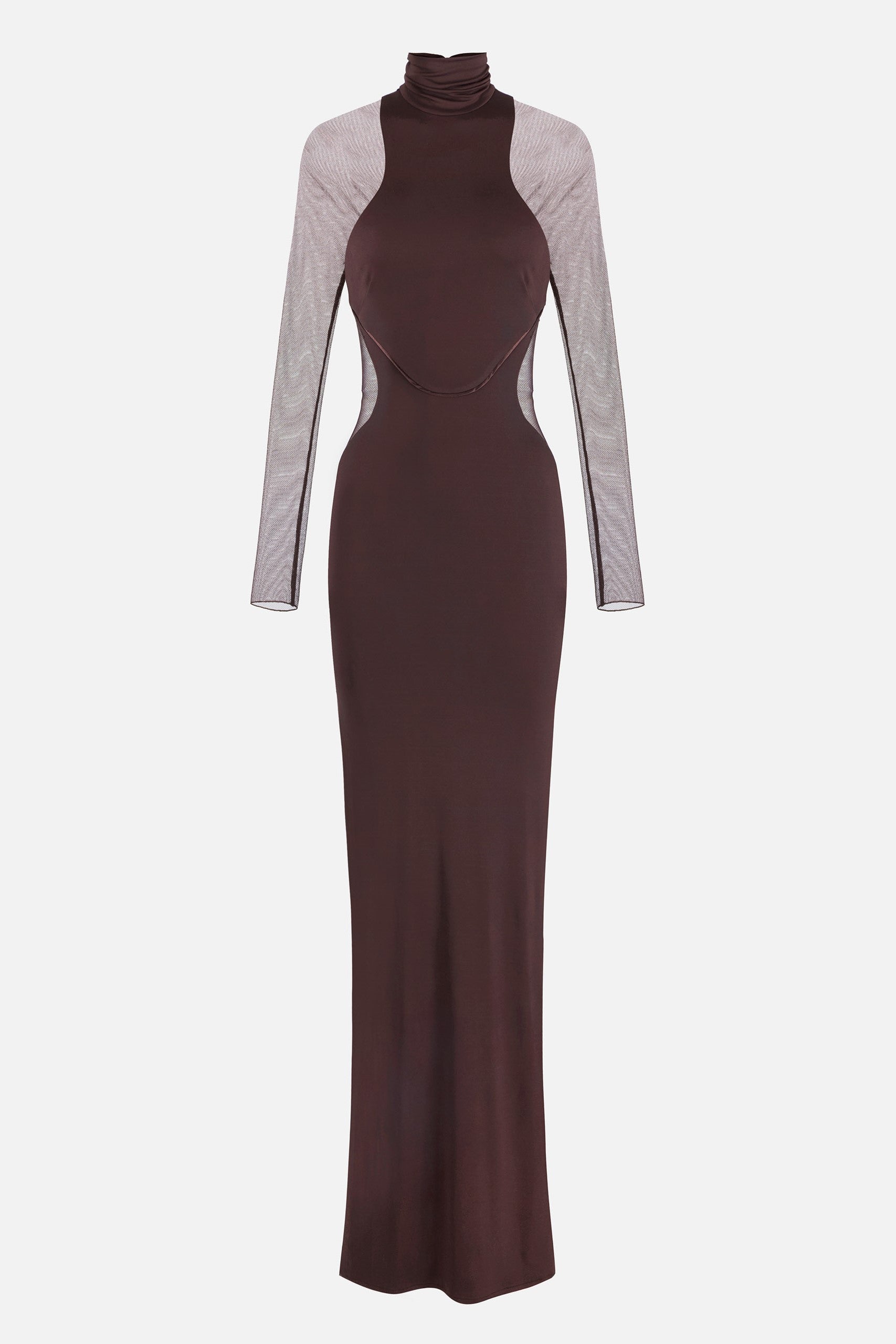 Elisabetta Franchi Abito Red Carpet con Inserti In Tulle ABR2262E2 CACAO