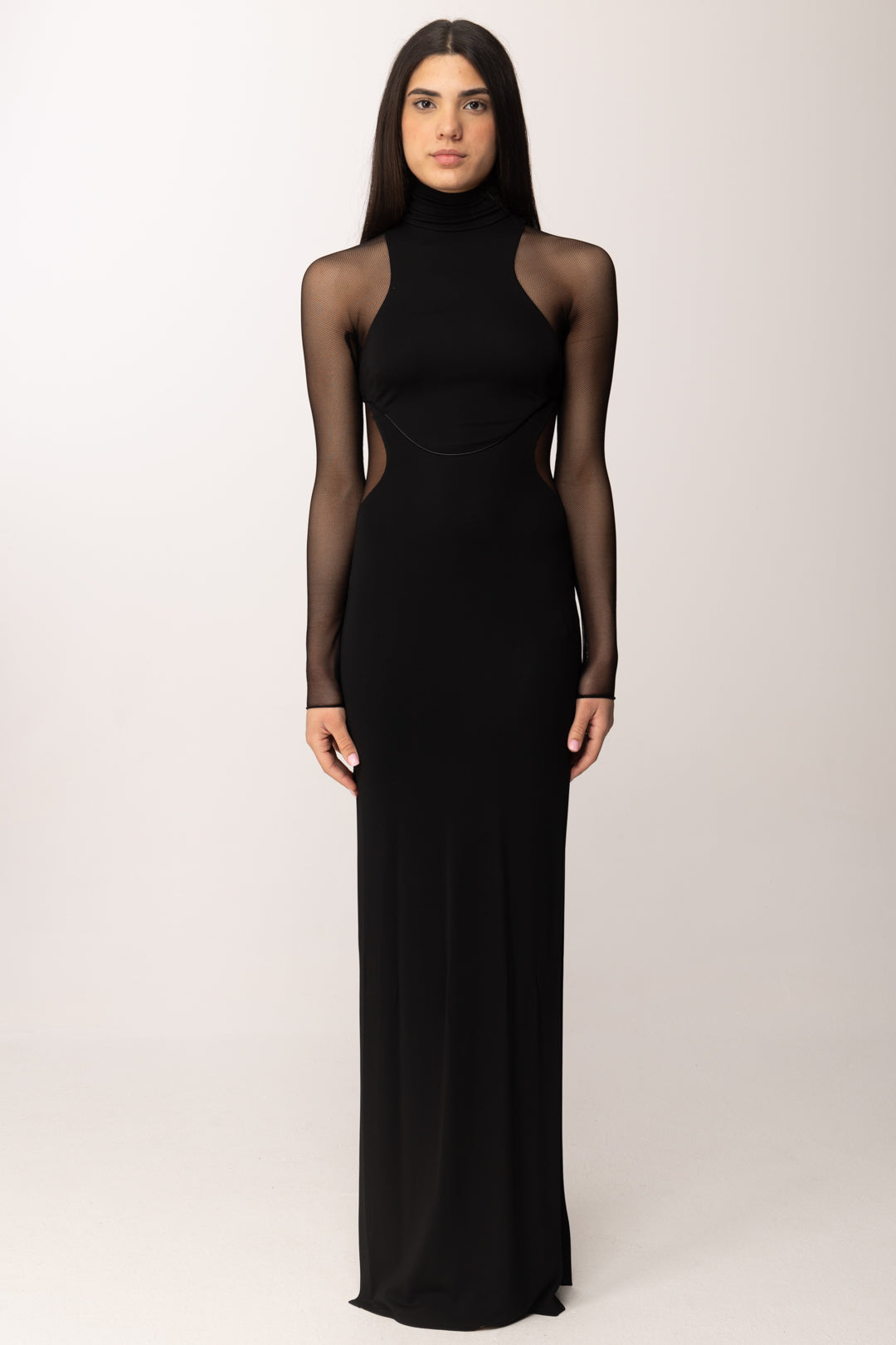 Elisabetta Franchi Abito Red Carpet con Inserti In Tulle ABR2262E2 NERO